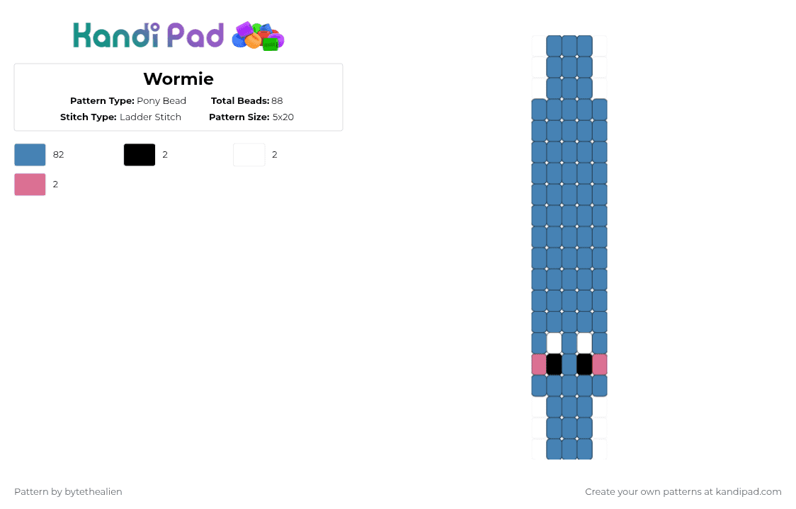 Wormie - Pony Bead Pattern by bytethealien on Kandi Pad - blue,w,o,r,m,i,e,wormie,bug big