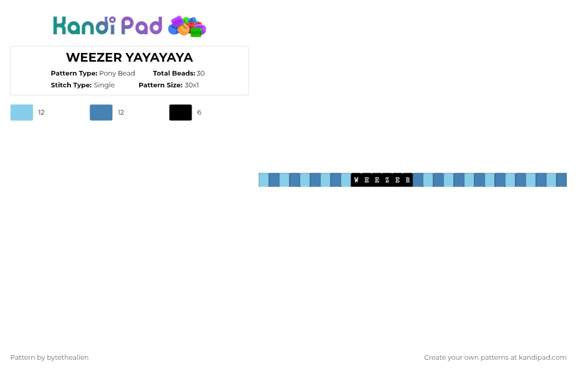 WEEZER YAYAYAYA - Pony Bead Pattern by bytethealien on Kandi Pad - light blue,blue,w,ee,z,e,r,weezer,ifyouwanttodestorymysweater