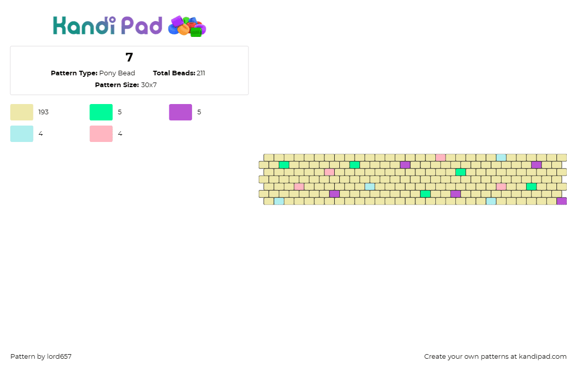 7 - Pony Bead Pattern by lord657 on Kandi Pad - confetti,sparkles,simple,cuff,subtle,splash,pastel,yellow