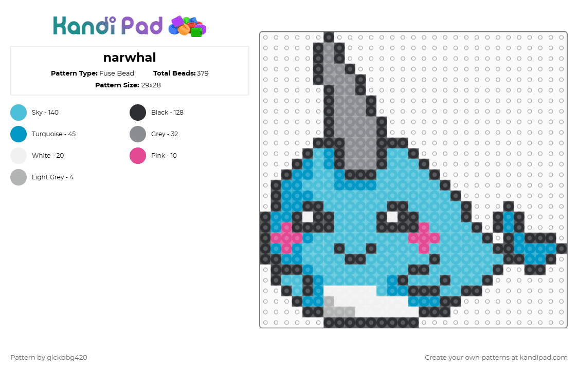 narwhal - Fuse Bead Pattern by glckbbg420 on Kandi Pad - light blue,buddy the elf,elf,narwhal,bye buddy