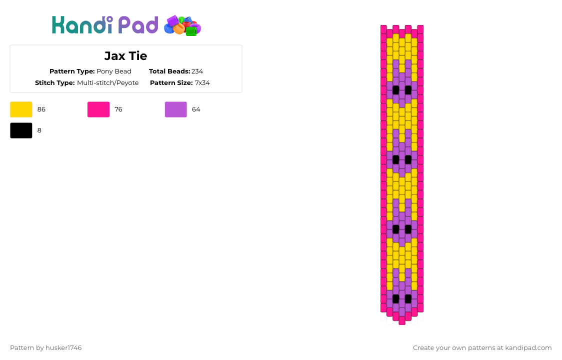 Jax Tie - Pony Bead Pattern by finnick on Kandi Pad - pink,yellow,tadc,jax,the amazing digital circus,tie