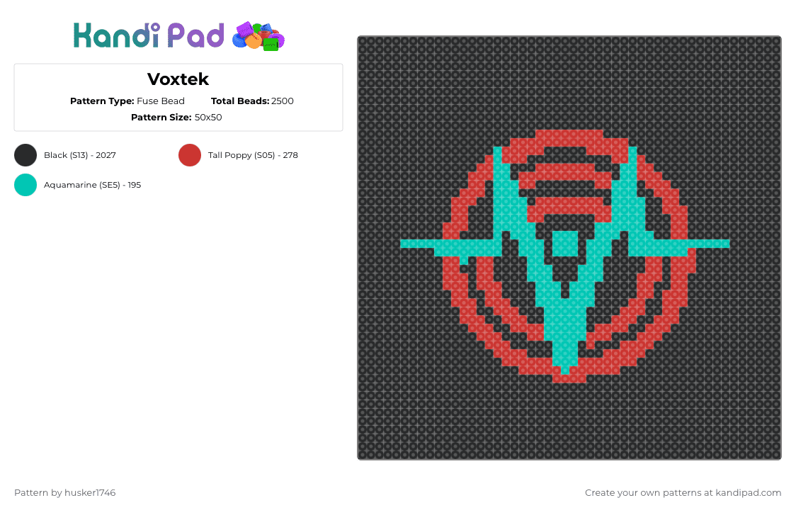 Voxtek - Fuse Bead Pattern by finnick on Kandi Pad - black,red,teal