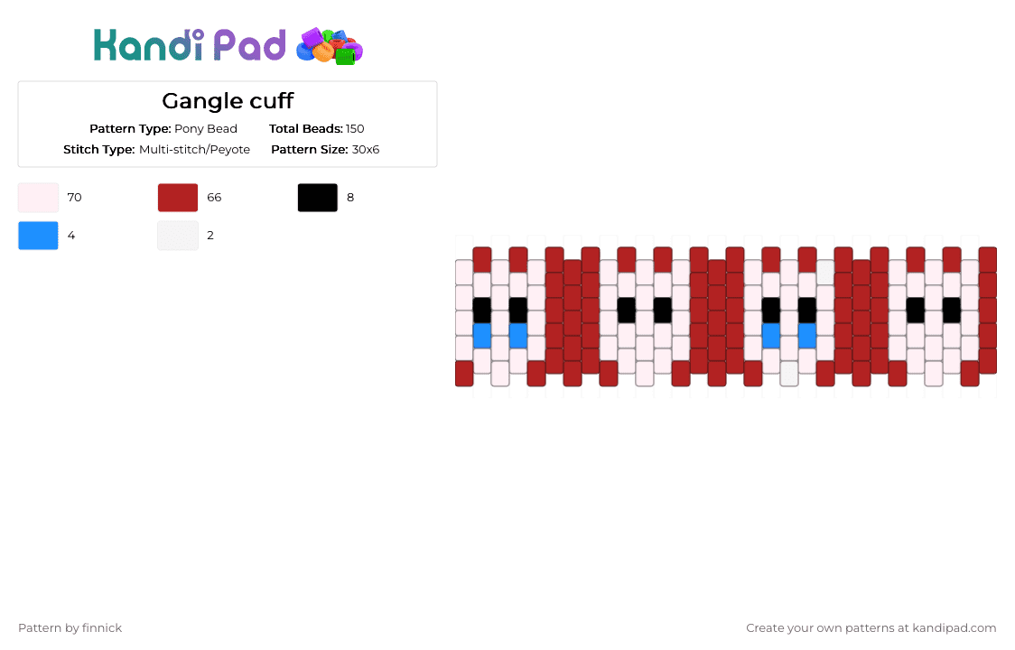 Gangle cuff - Pony Bead Pattern by finnick on Kandi Pad - red