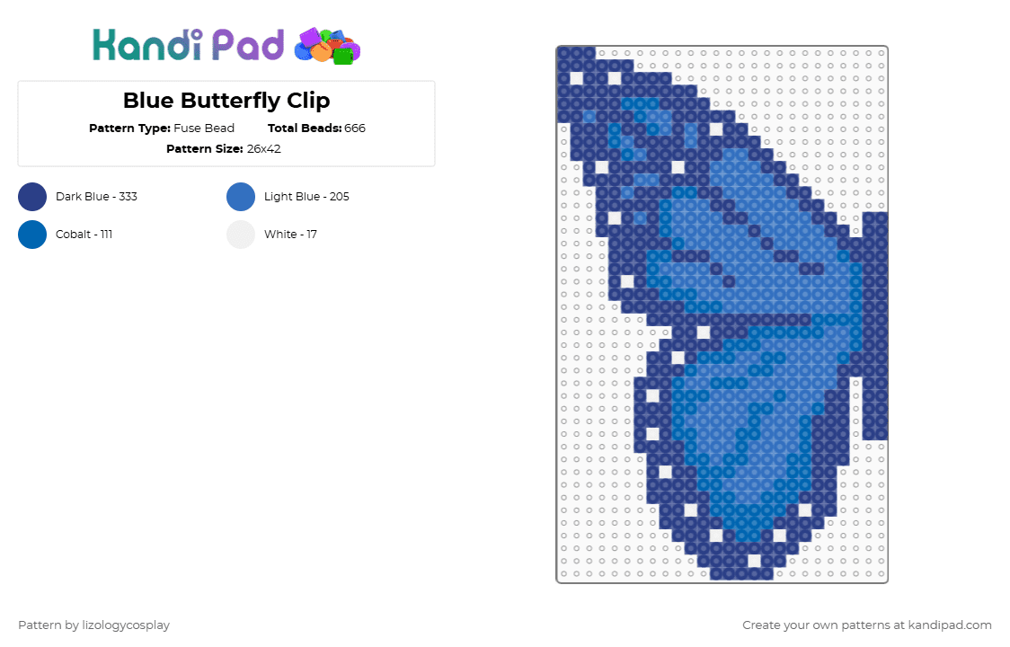 Blue Butterfly Clip - Fuse Bead Pattern by lizologycosplay on Kandi Pad - blue