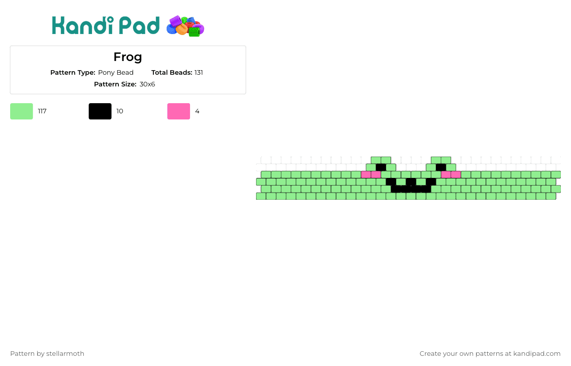 Frog - Pony Bead Pattern by stellarmoth on Kandi Pad - frog,amphibian,cute,animal,cuff,bracelet,smile,green