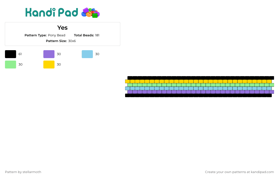 Yes - Pony Bead Pattern by stellarmoth on Kandi Pad - gradient,horizontal,stripes,colorful,simple,cuff,teal,yellow