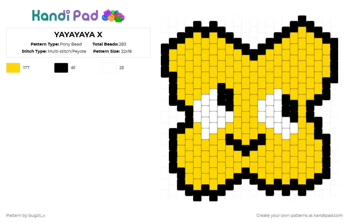 YAYAYAYA X - Pony Bead Pattern by bugzii_x on Kandi Pad - yellow,x,bfdi,bfdia,bfb,tpot,the power of two,bfb x