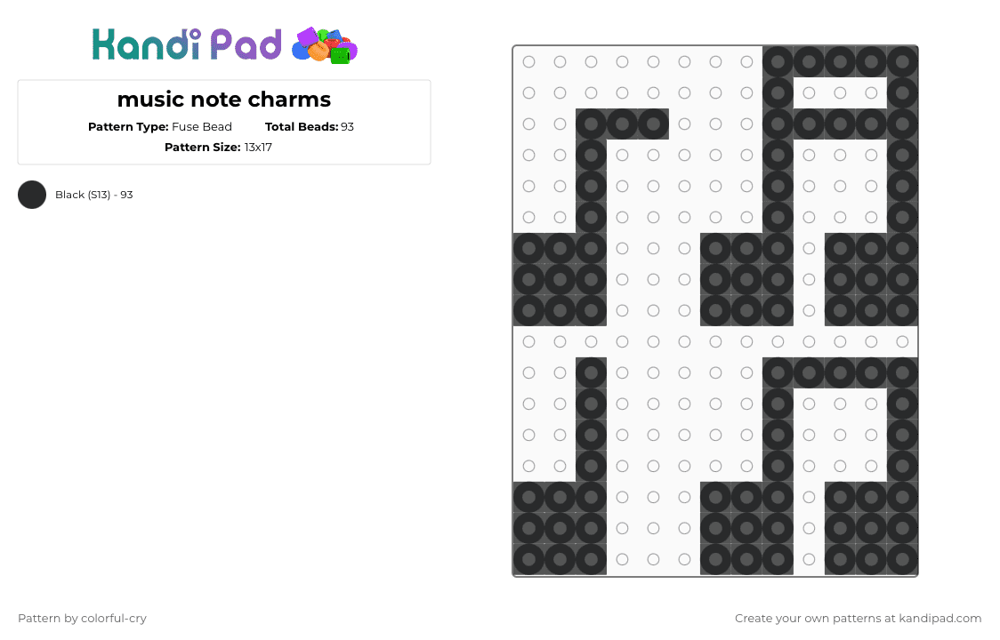 music note charms - Fuse Bead Pattern by colorful-cry on Kandi Pad - black