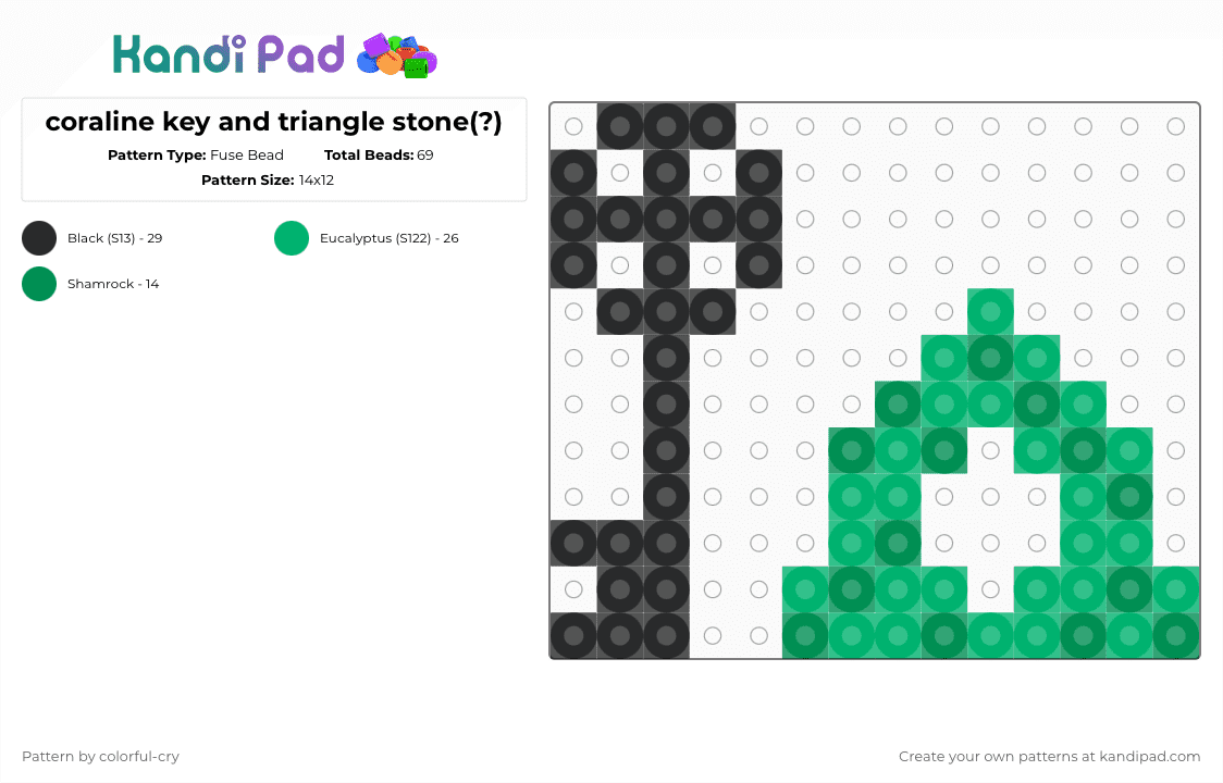 coraline key and triangle stone(?) - Fuse Bead Pattern by colorful-cry on Kandi Pad - green,black,coraline