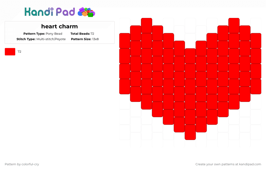 heart charm - Pony Bead Pattern by colorful-cry on Kandi Pad - red