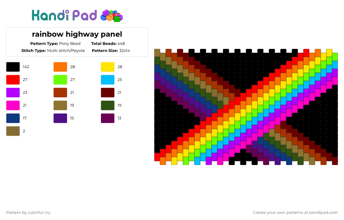 rainbow highway panel - Pony Bead Pattern by colorful-cry on Kandi Pad - red,orange,green,purple,colorful,panel,rainbow