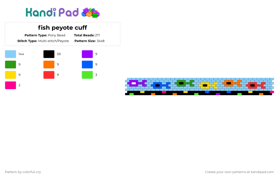 fish peyote cuff - Pony Bead Pattern by colorful-cry on Kandi Pad - light blue
