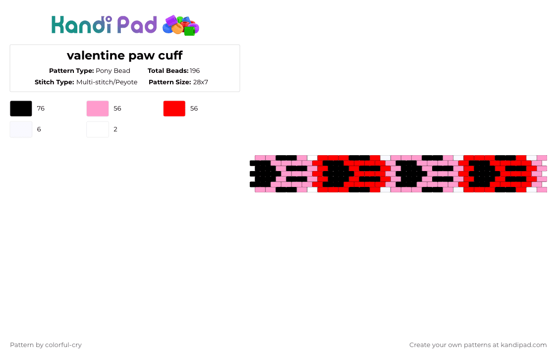 valentine paw cuff - Pony Bead Pattern by colorful-cry on Kandi Pad - pink,red