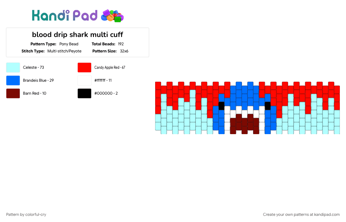 blood drip shark multi cuff - Pony Bead Pattern by colorful-cry on Kandi Pad - light blue, red