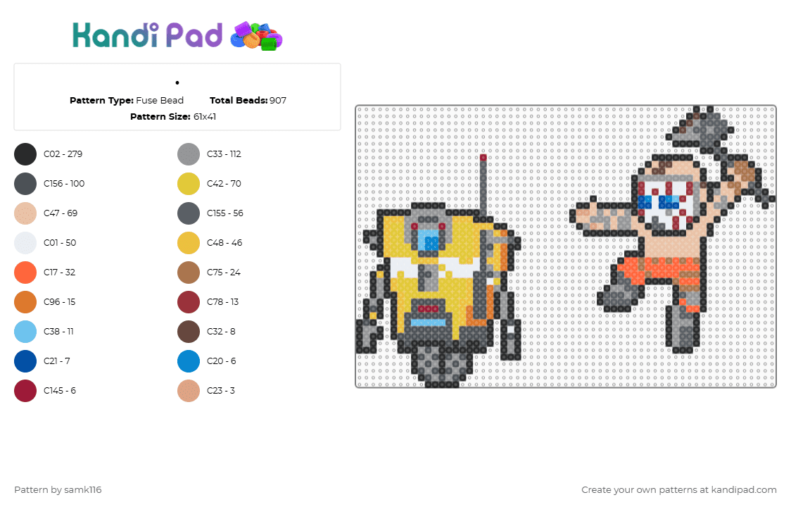 . - Fuse Bead Pattern by samk116 on Kandi Pad - claptrap,psycho,borderlands,video game,characters,gaming,character,gray,purple,yellow,beige