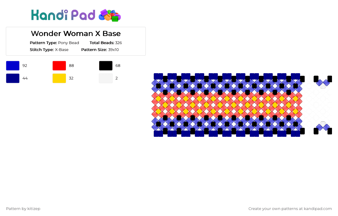Wonder Woman X Base - Pony Bead Pattern by kitizep on Kandi Pad - purple,red,wonder woman,xbase,dc