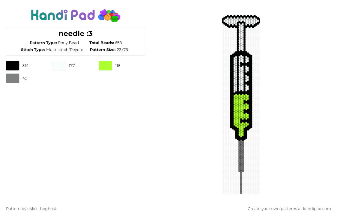 needle :3 - Pony Bead Pattern by ekko_theghost on Kandi Pad - gray,green