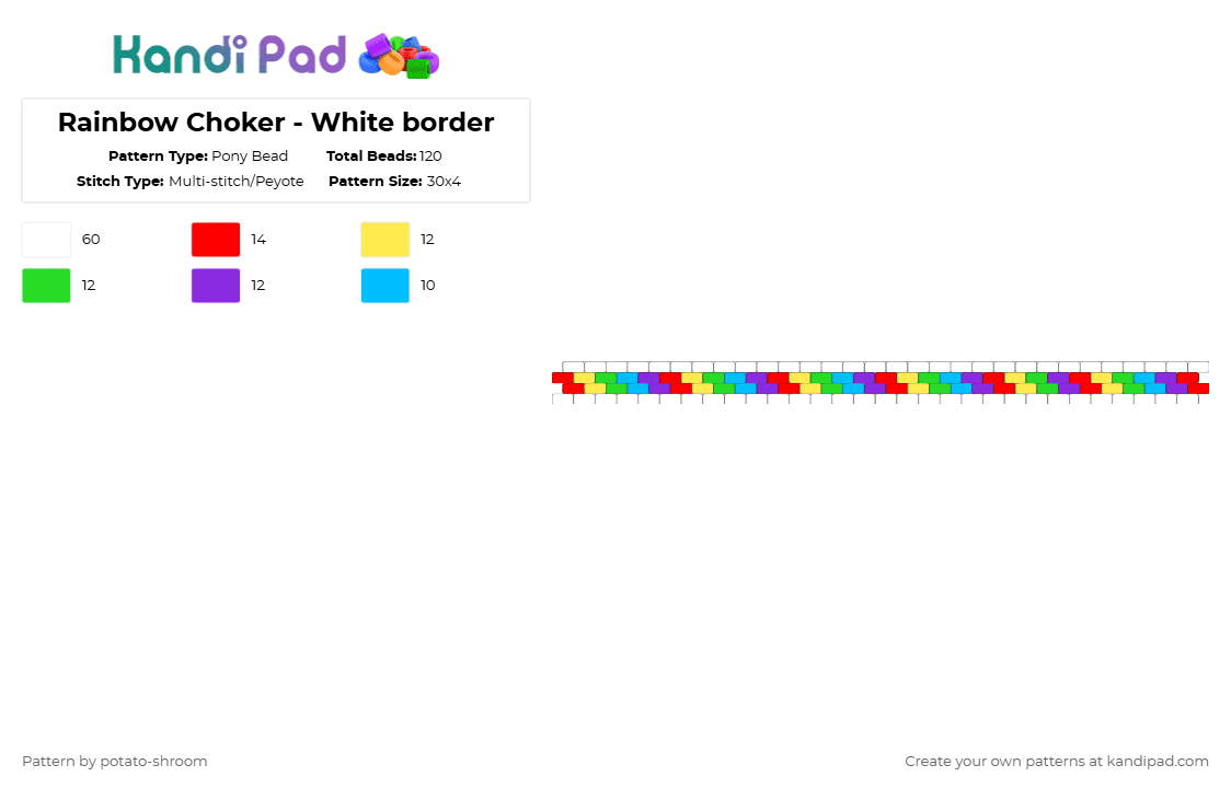 Rainbow Choker - White border - Pony Bead Pattern by potato-shroom on Kandi Pad - white,yellow,purple,colorful