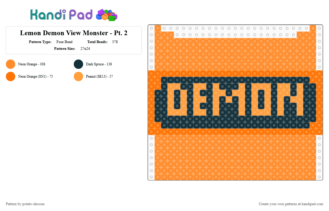 Lemon Demon View Monster - Pt. 2 - Fuse Bead Pattern by potato-shroom on Kandi Pad - orange