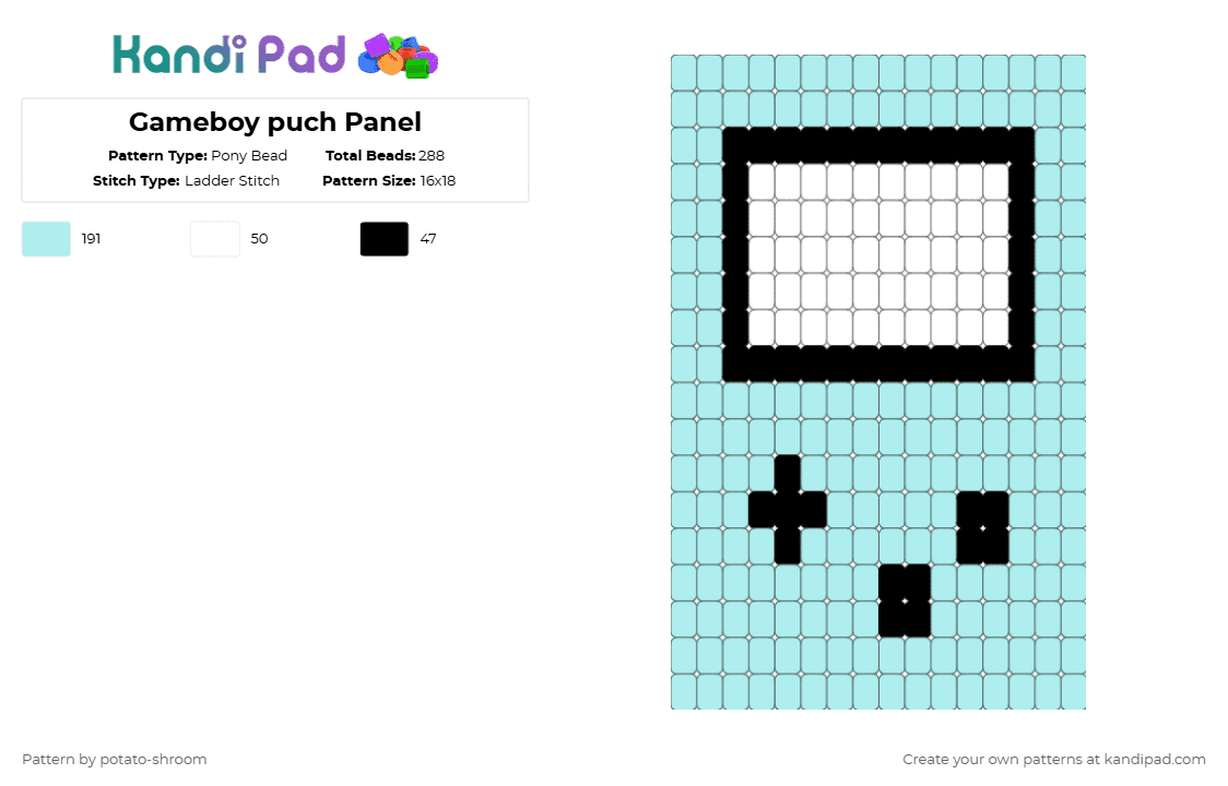 Smol Gameboy Panel - Pony Bead Pattern by potato-shroom on Kandi Pad - light blue