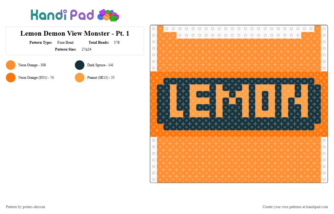 Lemon Demon View Monster - Pt. 1 - Fuse Bead Pattern by potato-shroom on Kandi Pad - orange