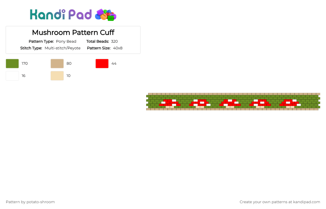 Mushroom Pattern Cuff - Pony Bead Pattern by potato-shroom on Kandi Pad - green