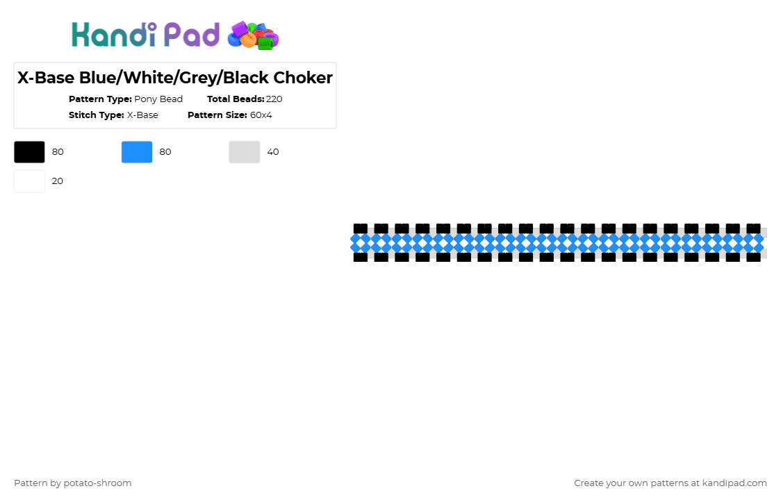 X-Base Blue/White/Grey/Black Choker - Pony Bead Pattern by potato-shroom on Kandi Pad - white,light blue