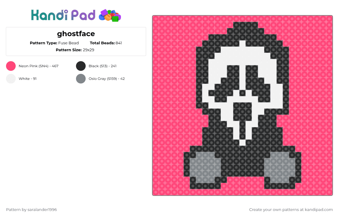 ghostface - Fuse Bead Pattern by saralander1996 on Kandi Pad - ghost face,scream,red