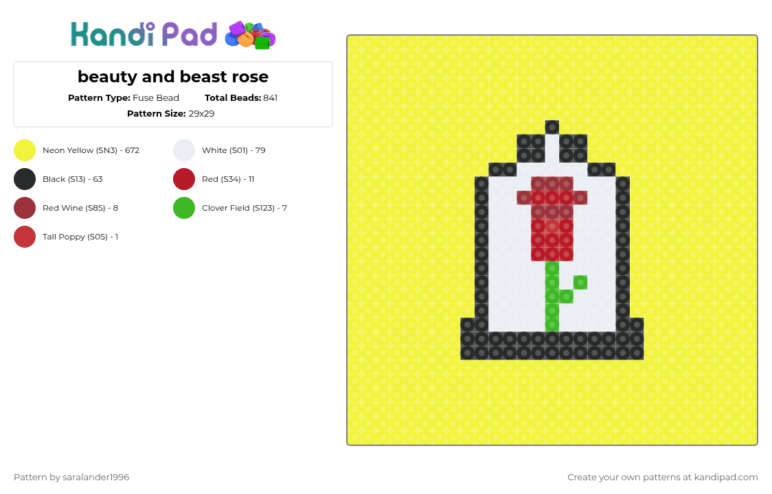 beauty and beast rose - Fuse Bead Pattern by saralander1996 on Kandi Pad - yellow