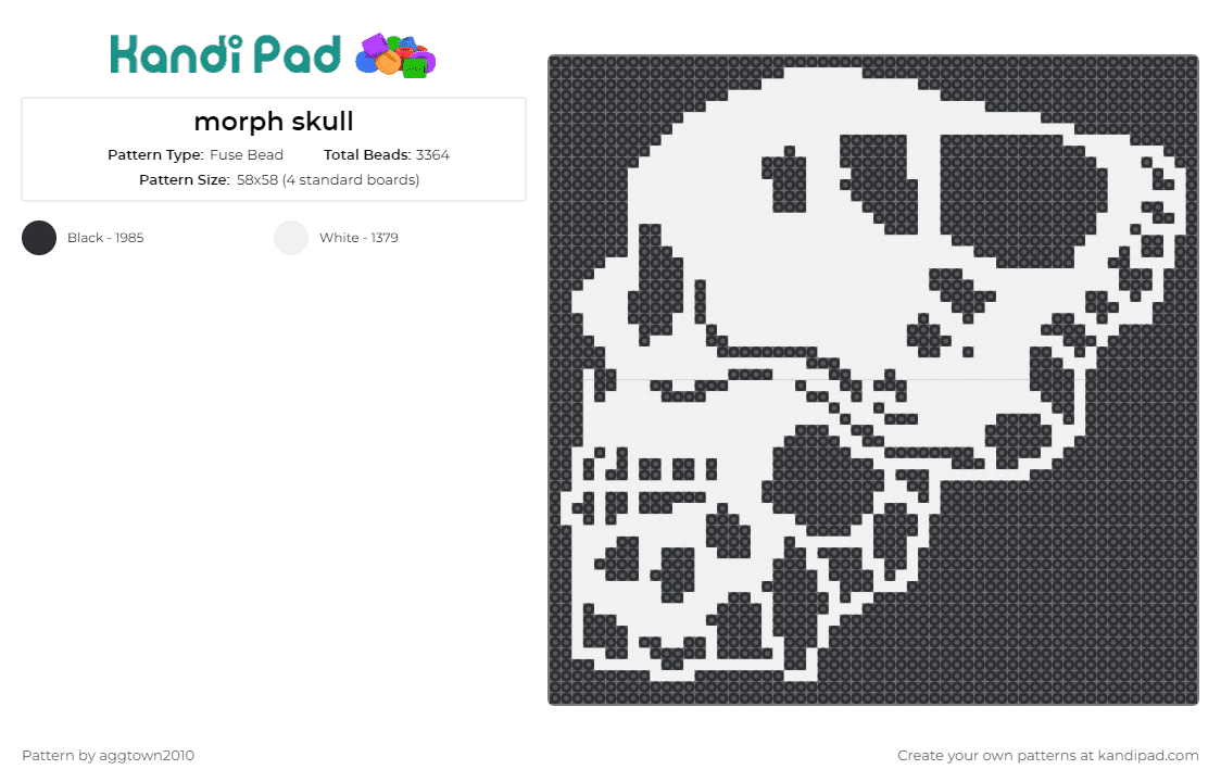 morph skull - Fuse Bead Pattern by aggtown2010 on Kandi Pad - skull,skeleton,moth,butterfly,spooky,gothic,eerie,intricate,black,white