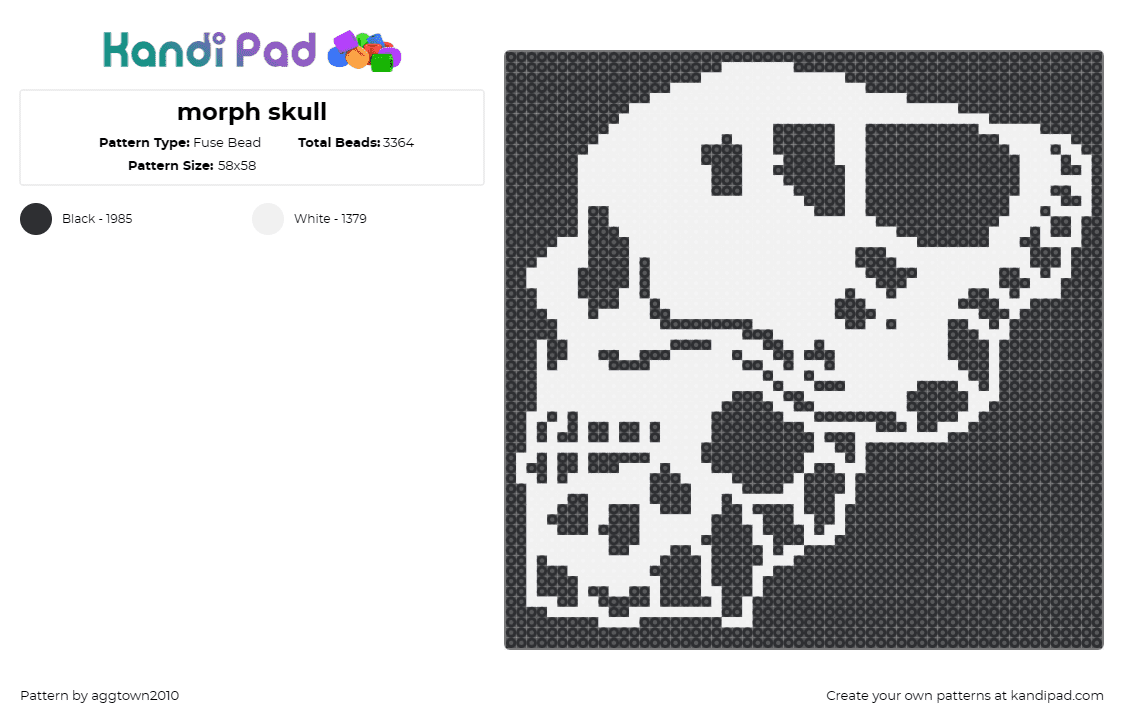 morph skull - Fuse Bead Pattern by aggtown2010 on Kandi Pad - skull,skeleton,moth,butterfly,spooky,gothic,eerie,black,white