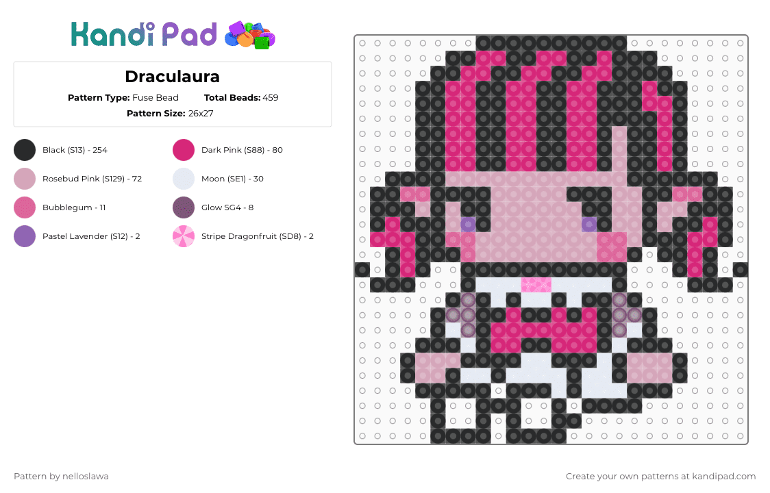 Draculaura - Fuse Bead Pattern by nelloslawa on Kandi Pad - pink
