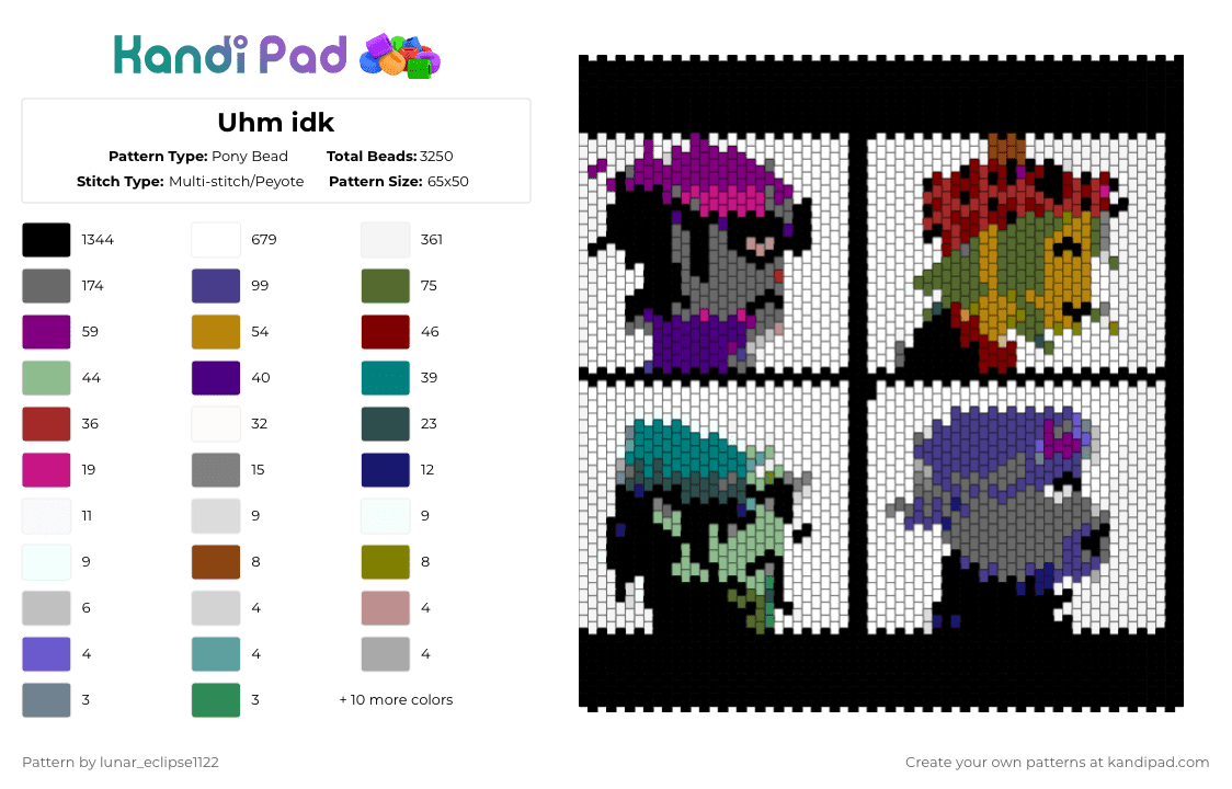 Uhm idk - Pony Bead Pattern by lunar_eclipse1122 on Kandi Pad - black,white,gray,purple,gold,teal,colorful