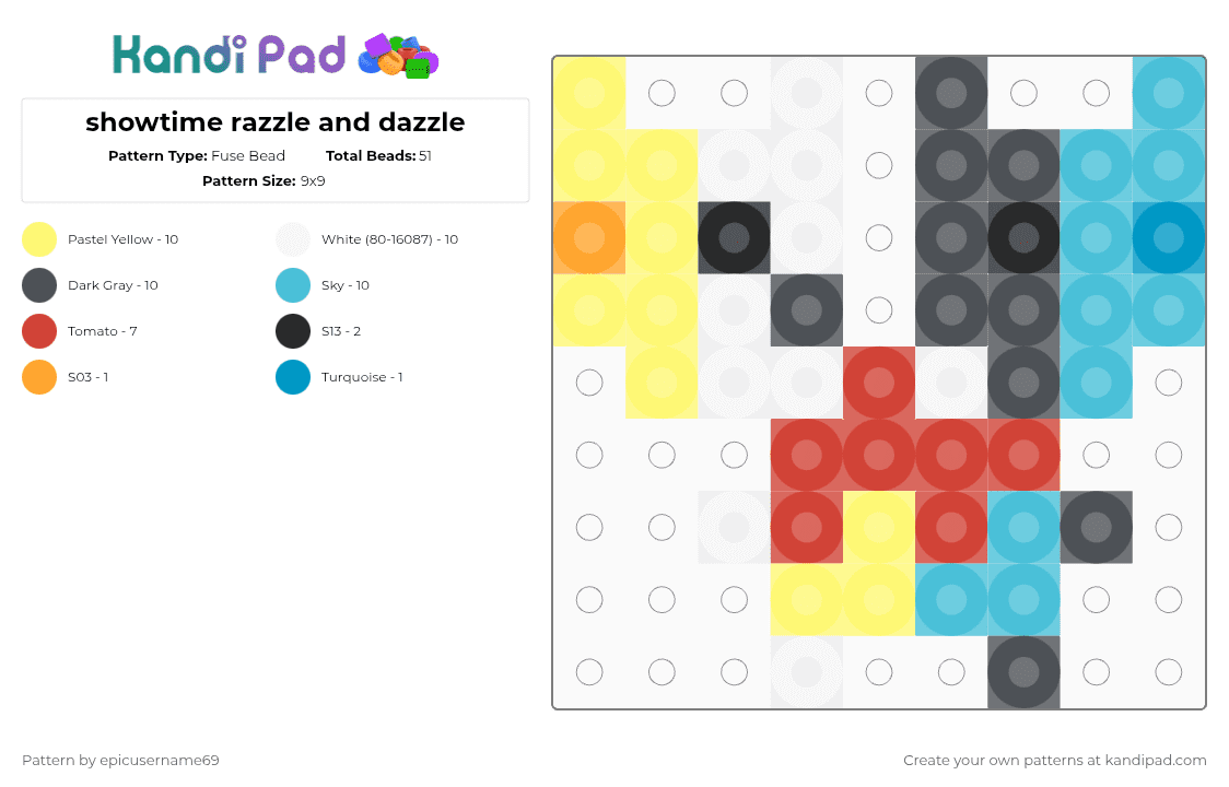 showtime razzle and dazzle - Fuse Bead Pattern by epicusername69 on Kandi Pad - yellow,gray,light blue,dandys world,razzle and dazzle,dandys world razzle and dazzle
