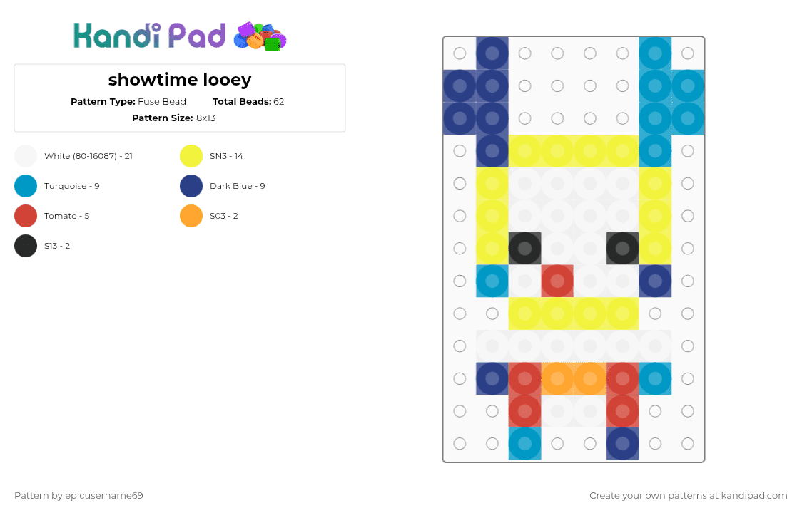 showtime looey - Fuse Bead Pattern by epicusername69 on Kandi Pad - yellow,light blue,blue,dandys world,looey,looey dandys world