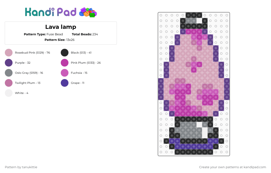 Lava lamp - Fuse Bead Pattern by tanukittie on Kandi Pad - lava lamp,lamp,light,decor,retro,groovy,pink