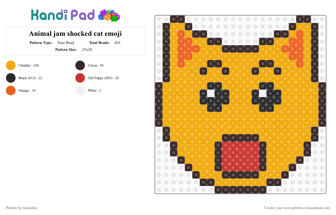 Animal jam shocked cat emoji - Fuse Bead Pattern by tanukittie on Kandi Pad - orange,animaljam,aj,ajpw,animalgame,nostalgic,childhood