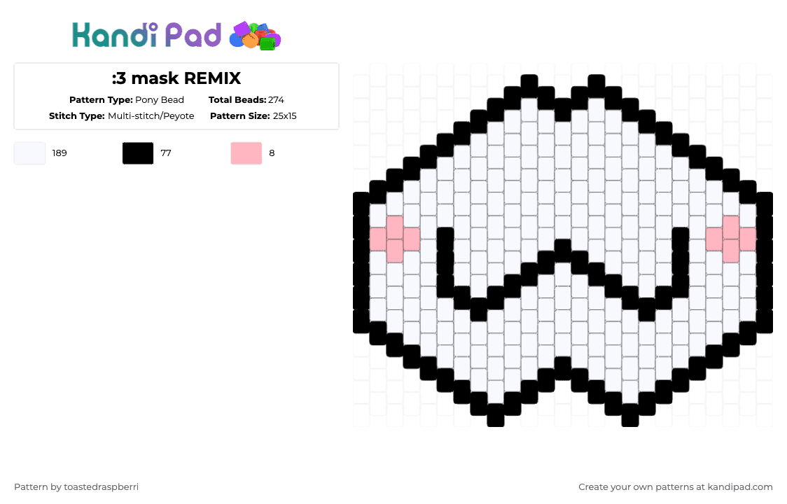 :3 mask REMIX - Pony Bead Pattern by toastedraspberri on Kandi Pad - white,mask