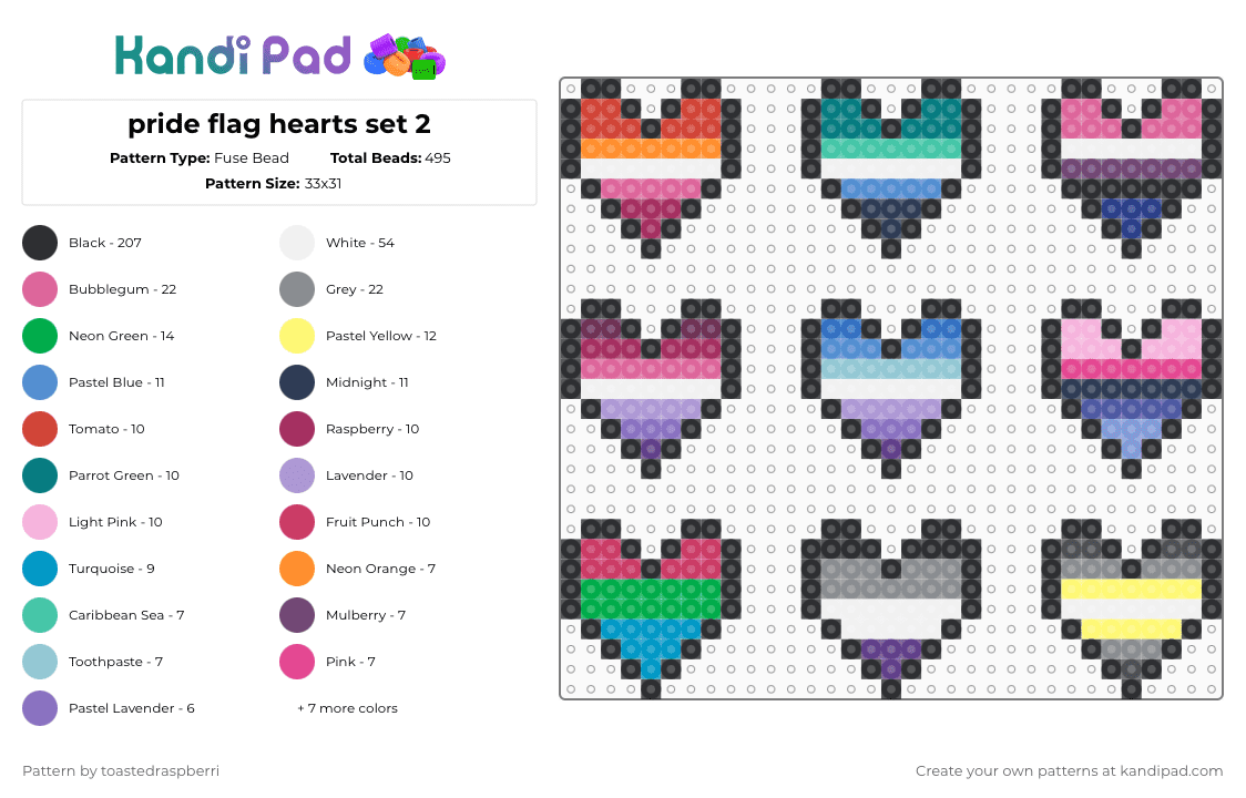 pride hearts set 2 - Fuse Bead Pattern by toastedraspberri on Kandi Pad - black,pink,purple,colorful