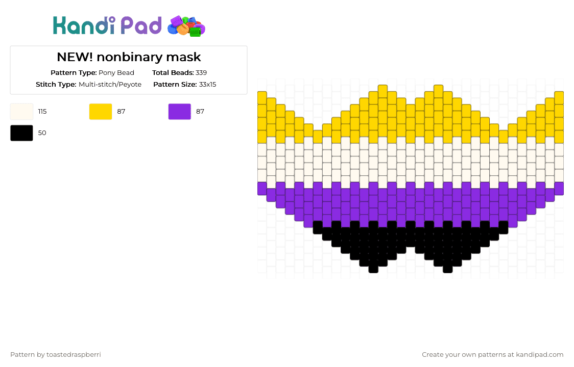 NEW! nonbinary mask - Pony Bead Pattern by toastedraspberri on Kandi Pad - yellow,purple