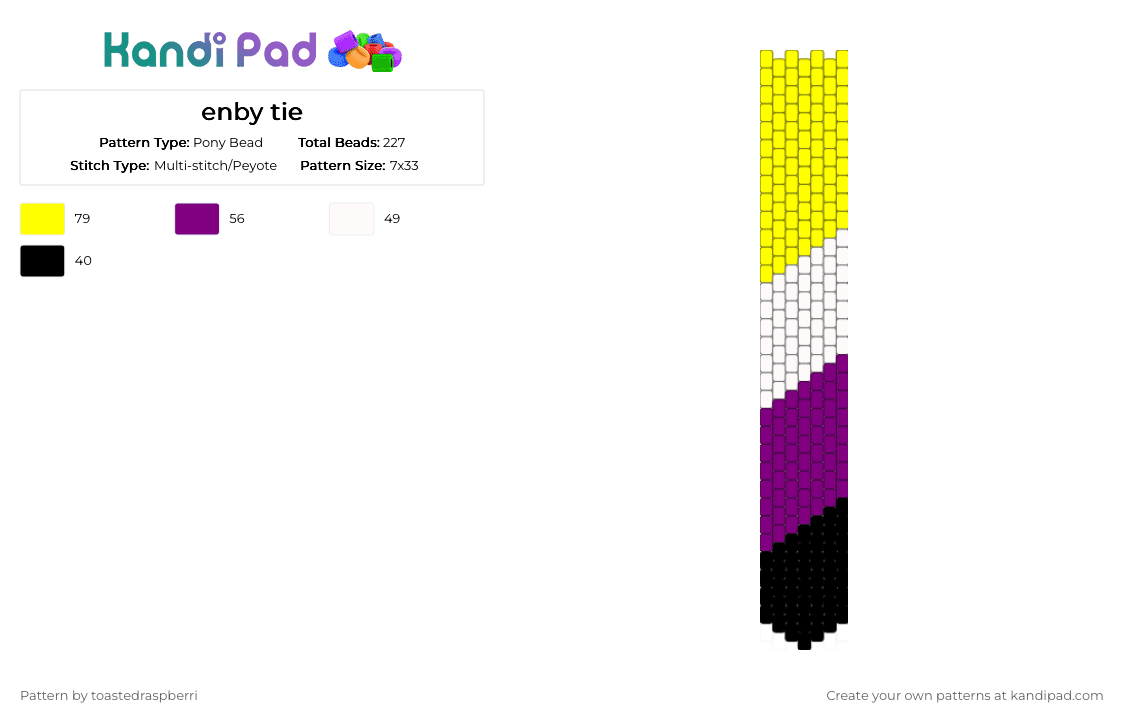 enby tie - Pony Bead Pattern by toastedraspberri on Kandi Pad - yellow,pink