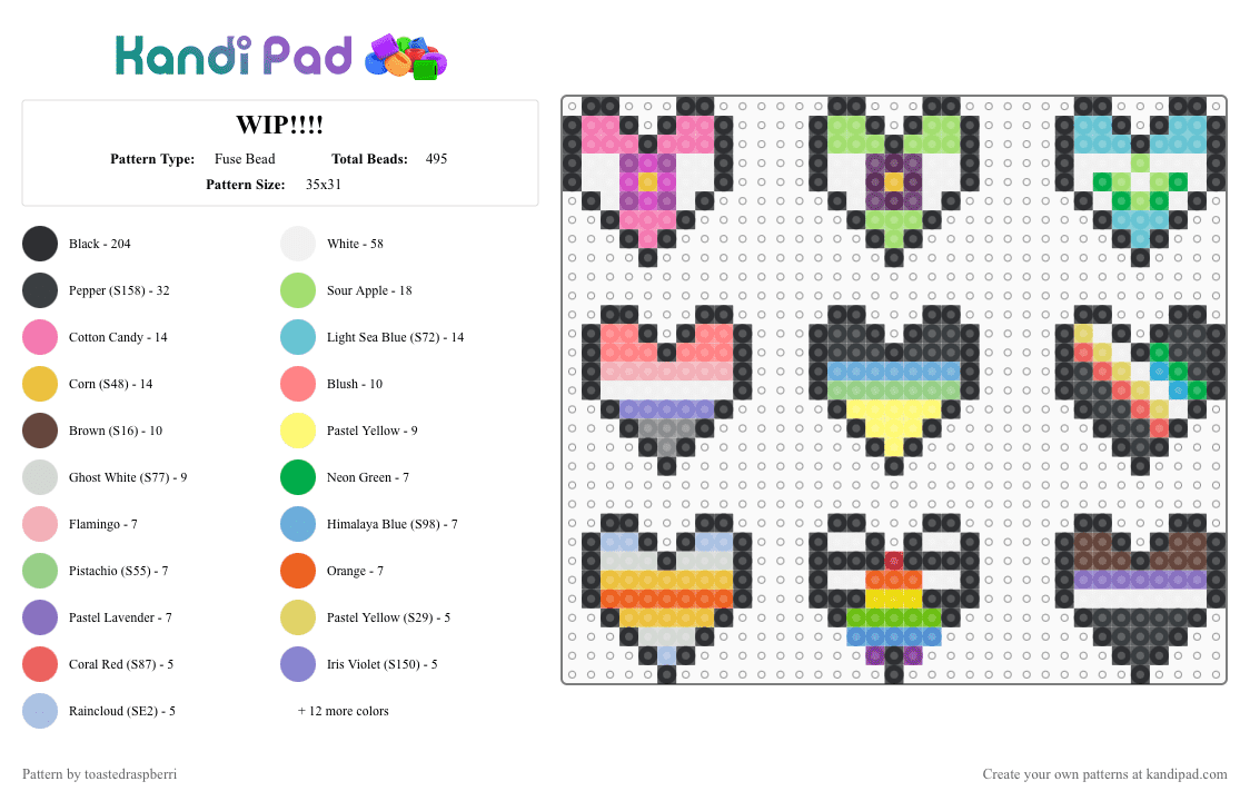 pride heart set 5 - Fuse Bead Pattern by toastedraspberri on Kandi Pad - black,pink,green,light blue,yellow,colorful