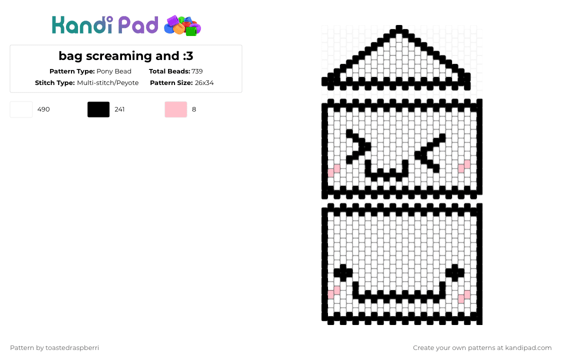bag :3 faces - Pony Bead Pattern by toastedraspberri on Kandi Pad - white,bag,eee