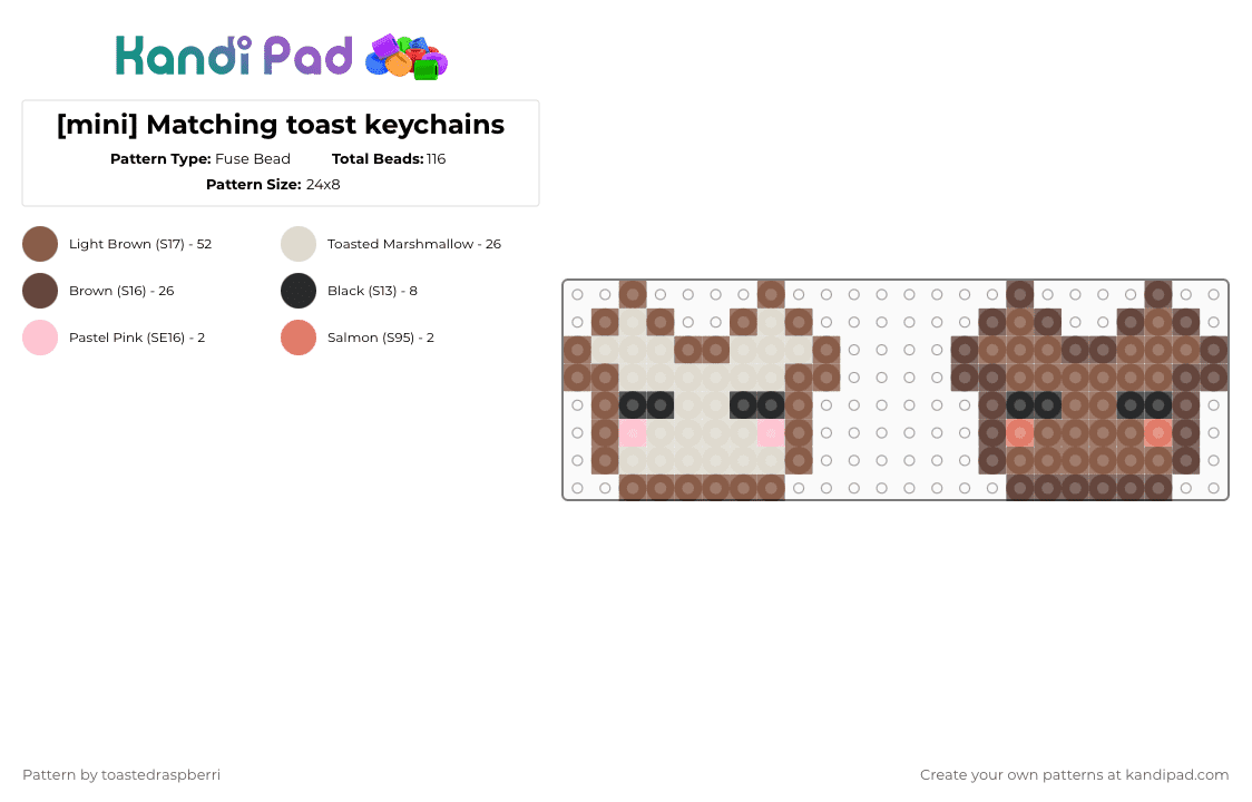 [mini] Matching toast keychains - Fuse Bead Pattern by toastedraspberri on Kandi Pad - tan,beige,brown,toast,bread,keychain,matching,friends
