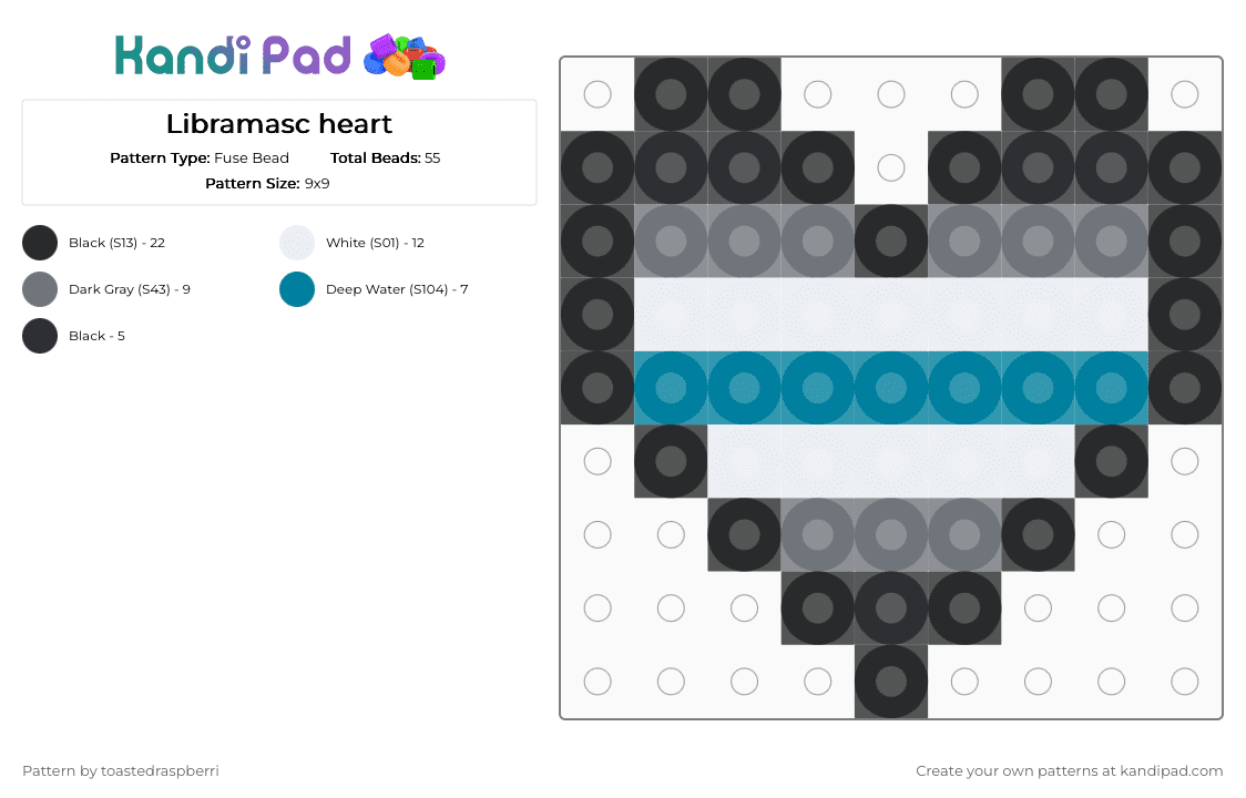 Libramasc heart - Fuse Bead Pattern by toastedraspberri on Kandi Pad - gray, teal