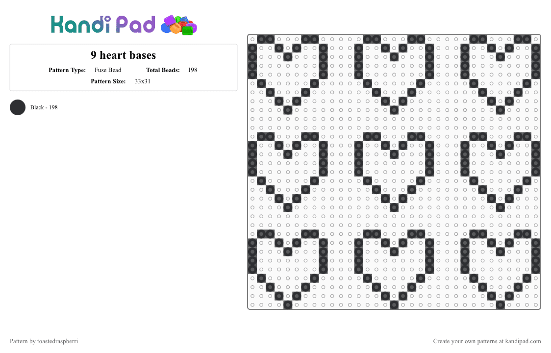9 heart bases - Fuse Bead Pattern by toastedraspberri on Kandi Pad - black
