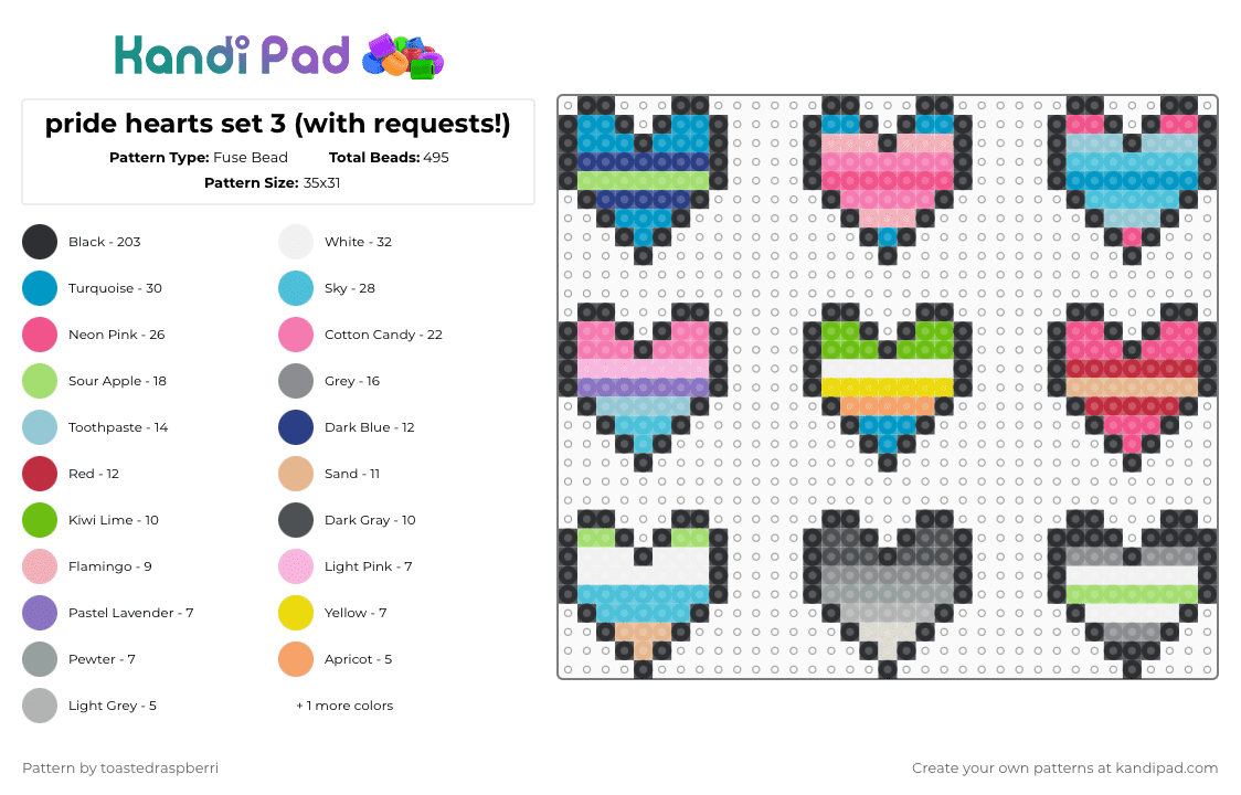 pride hearts set 3 (with requests!) - Fuse Bead Pattern by toastedraspberri on Kandi Pad - black,light blue,beige,gray,colorful