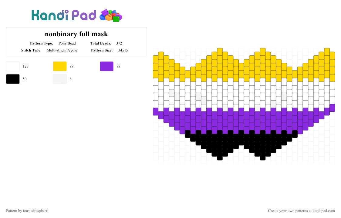 nonbinary full mask - Pony Bead Pattern by toastedraspberri on Kandi Pad - yellow,purple