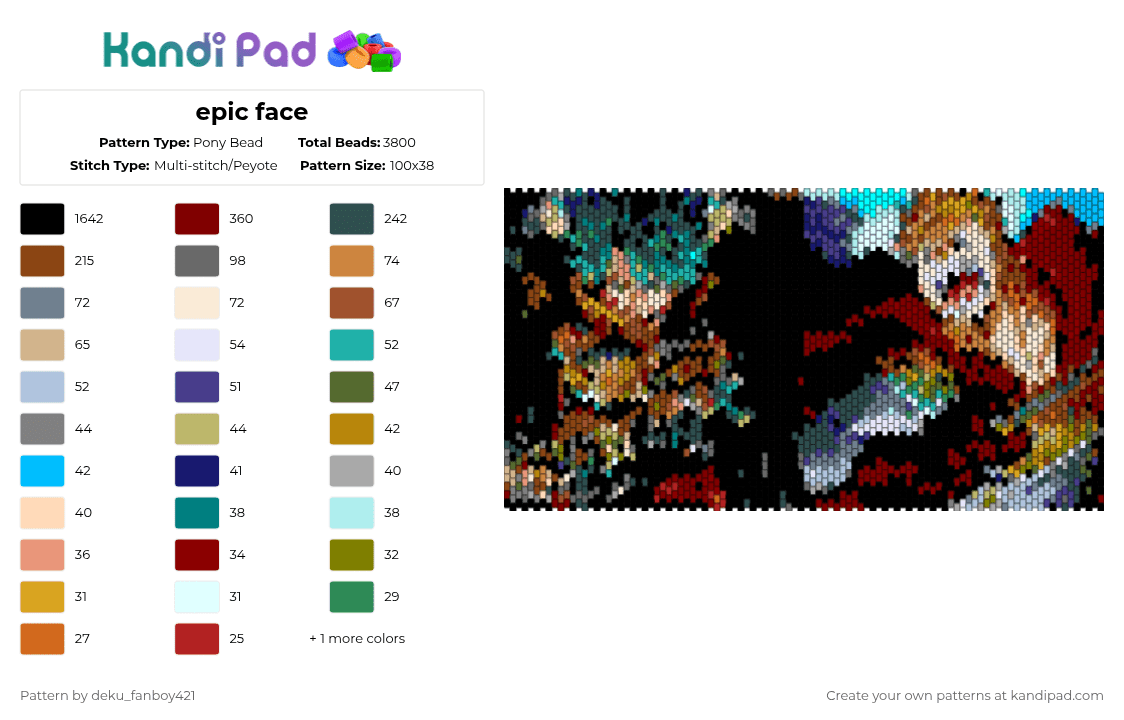 epic face - Pony Bead Pattern by blader_x on Kandi Pad - black,gray,red,brown,colorful