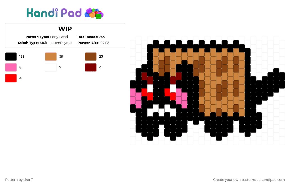 Tac Nayn charm - Pony Bead Pattern by skarff on Kandi Pad - black,orange,red,tac nayn,nyan cat,cat,waffle,charm,nyan